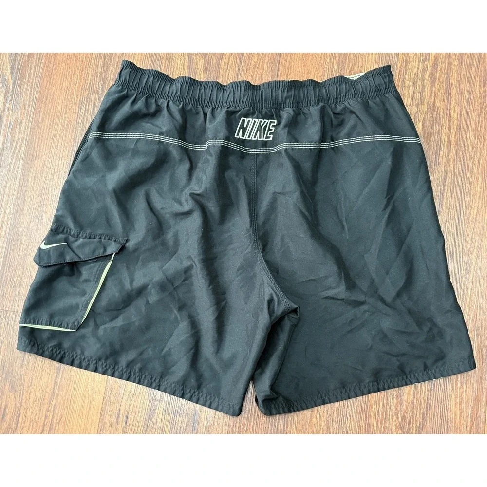 Nike Swim Board Shorts Men XL Black Green Spell Out Trunks